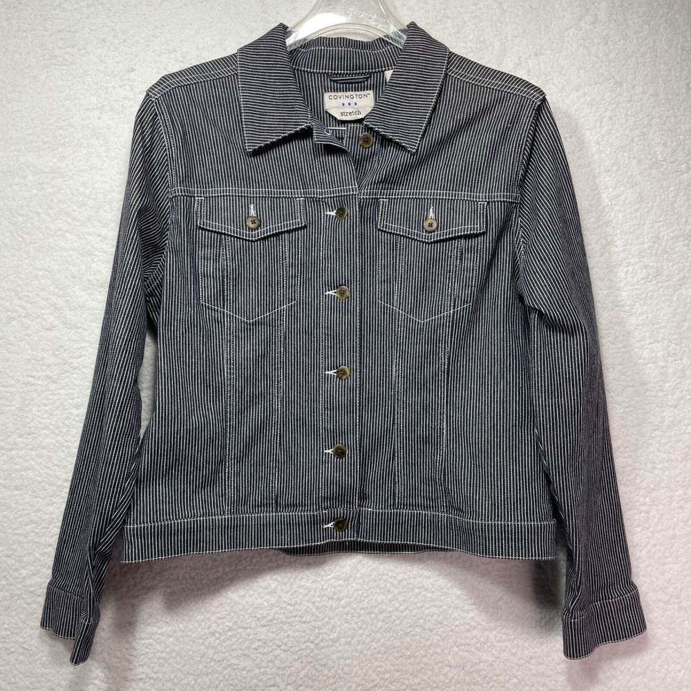 Covington Denim Jacket Womens 12 Stretch Stripes Navy
